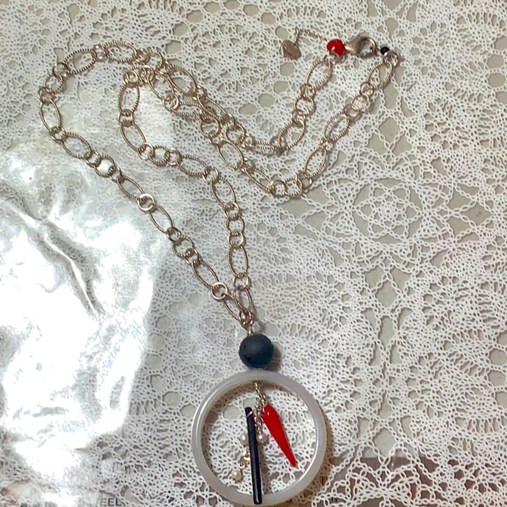 OOAK White Agate,, Black onyx Sterling Long Necklace